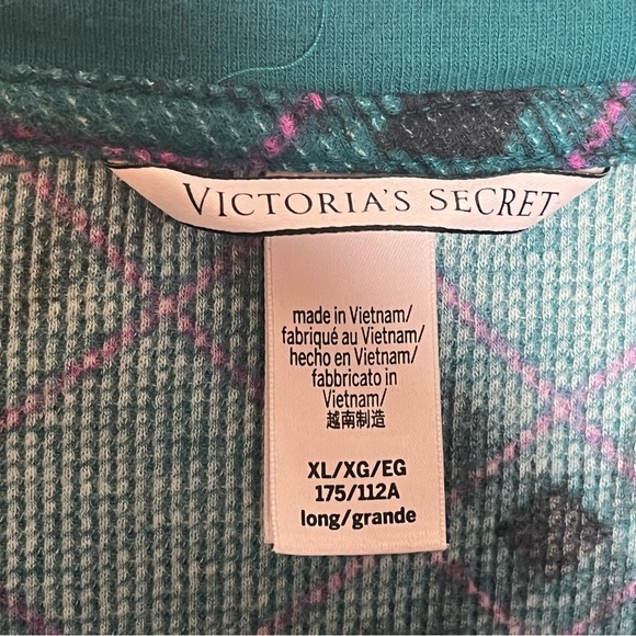 Victoria’s Secret Sz XL Long Pajama Set Teal Purple Black Argyle Plaid - Picture 5 of 16